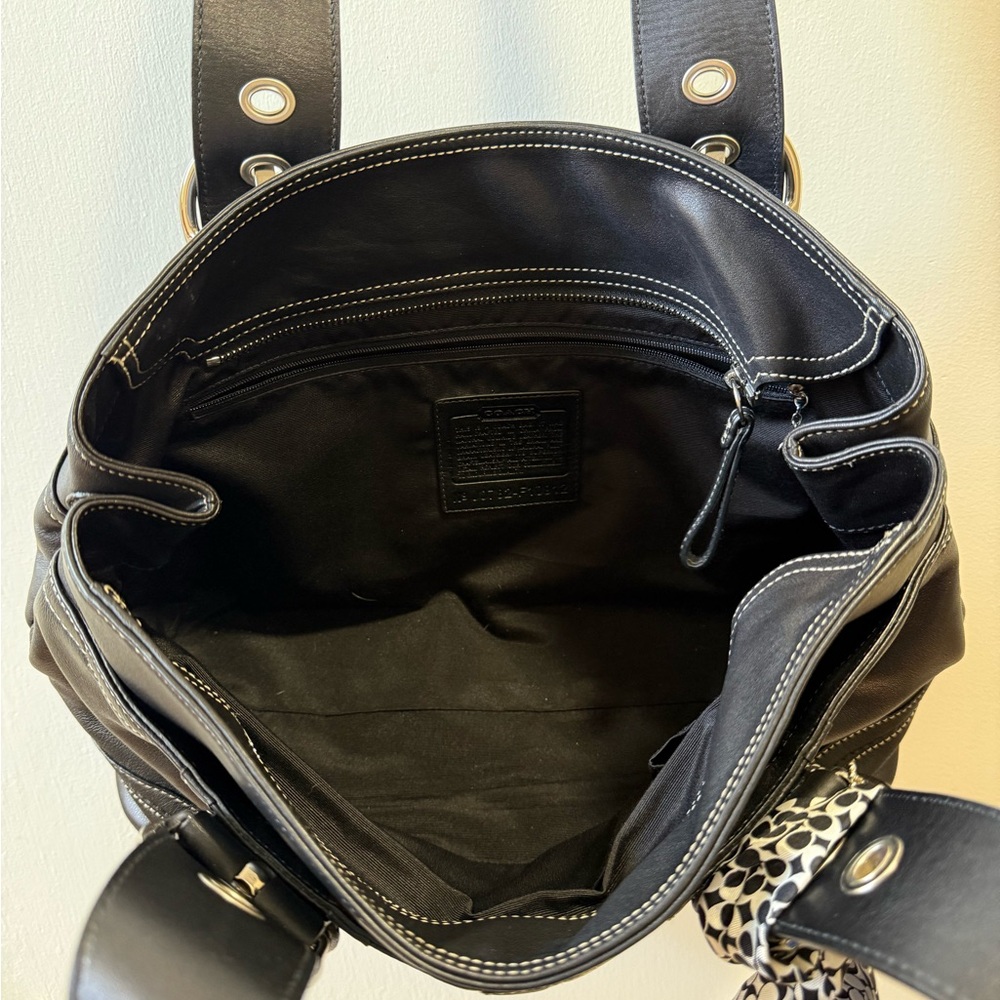 Coach Black Leather Shoulder Bag with Patterned Scarf - Picture 5 of 7